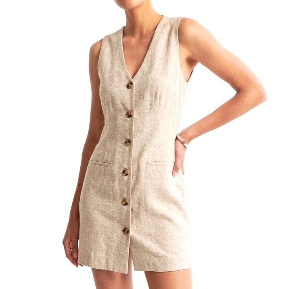 Abercrombie & Fitch Dresses & Skirts - Abercrombie & Fitch Size S The Mara Dress Blazer Vest Mini Linen Blend Oatmeal